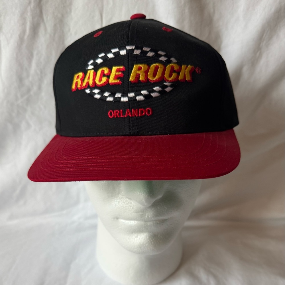 Unique vintage 90’s red/black race rock Orlando FL SnapBack hat.